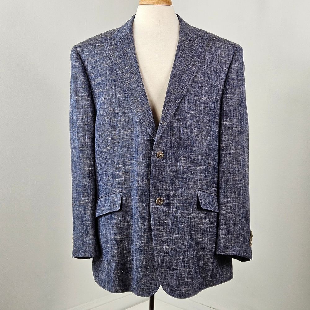 Kroon Soft Coat Heathered Blue Linen 2 Button Sportscoat Blazer Jacket | 46R